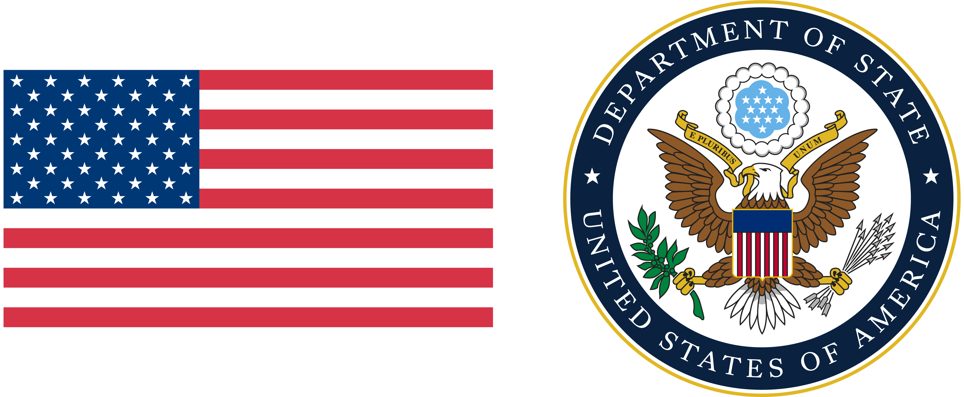 United States flag alongside the seal of the United States Department of State.